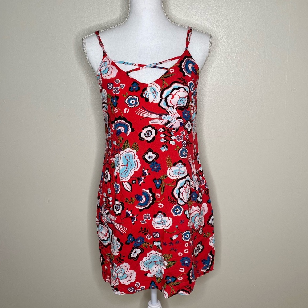 Love, Fire Red Floral Mini Sundress